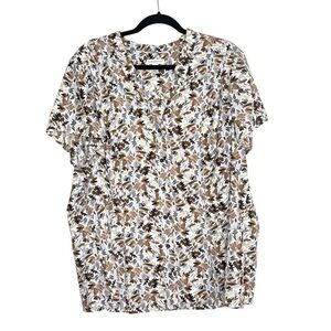 Croft and Barrow Brown and Gray Floral Button Down Top Size 2X Short Sleeve